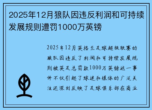2025年12月狼队因违反利润和可持续发展规则遭罚1000万英镑